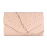 MEGAUK Bolso de mano elegante para mujer, bolso de noche, de ante, con cadena, para bodas, fiestas de graduación, 07078 Rosa, talla única
