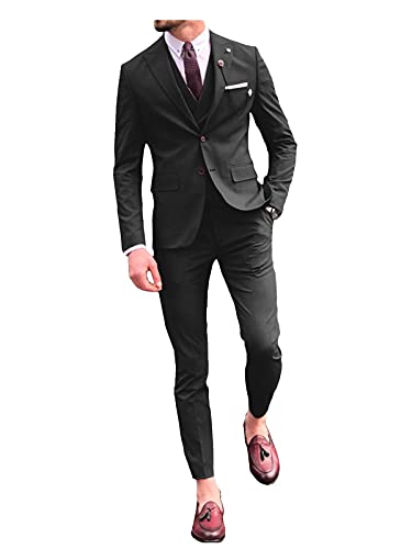 Wemaliyzd Men's 3 Piece Classic Fit Suit Set, Peak Lapel Tuxedo Blazer Coat Vest Pants Evening Party - Main Image