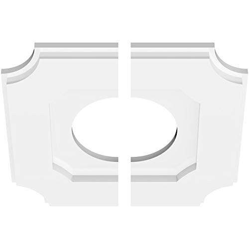 Image of Ekena Millwork CMP12LE2-05000 Locke Architectural Grade PVC Contemporary, Two Piece Urethane Ceiling Medallions 12 inchOD x 5 inchID x 7 inchC x 1 inchP