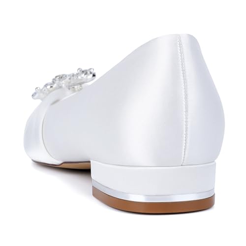 Women's Round Toe Beaded Wedding Flats for Bride Satin Bridal Shoes4