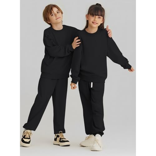 MODNTOGA Big Kid Plain Sweatsuit Set 2PCS Crewneck Sweatshirt and Sweatpants Set for Boys Girls Activewear Fall Winter Outfit4