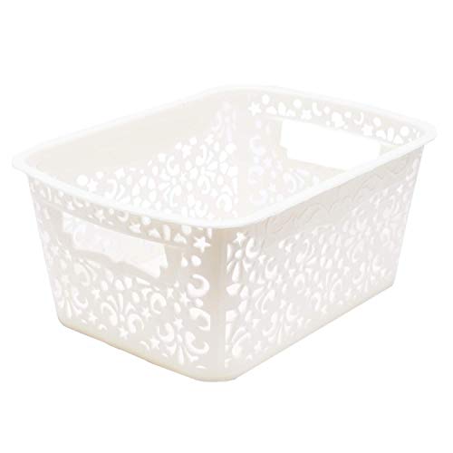 Image of Cutting Edge Essentials Plastic Storage Baskets /Shelf /Turkish Rack without Lid - Set of 1 for Fruit Vegetable Bathroom Stationary Home Basket with Handle (Cream, Small)