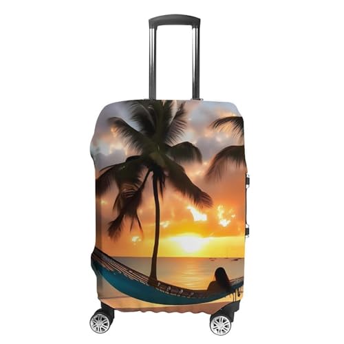 Carry on Luggage Cover Coconut Beach Sunset Hammock Suitcase Covers for Luggages Tsa Approved Travel Luggage Sleeve Protector Elastic Suitcase Protector Anti-Scratch Washable Fits 19-30 Inch Case -XL