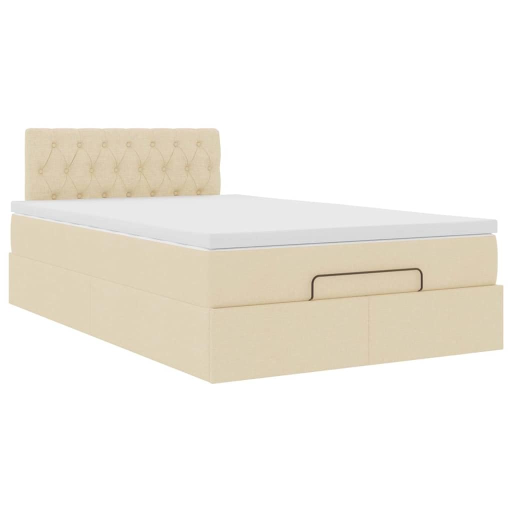 Cama otomana con colchón, 120 x 200 cm, tela crema, LED, gran espacio de almacenamiento, mecanismo de elevación hidráulica para jóvenes y habitaciones de invitados