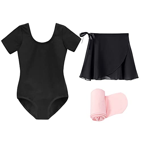 Stelle Ballet Leotards for Girls Toddler Dance Dress Outfit Combo with Skirt and Tights (Toddler/Little Kid/Big Kid)(Black (Adjustable Tie) 85)