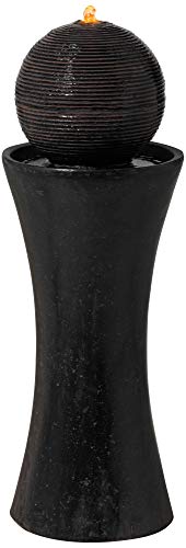Dark Sphere 35 1/2" High Large Zen Modern Indoor Outdoor Decor Faux Stone Floor Fountain with Light LED Bubbler Pillar Ball Water Feature for Outside Garden Patio Yard Backyard Porch - John Timberland