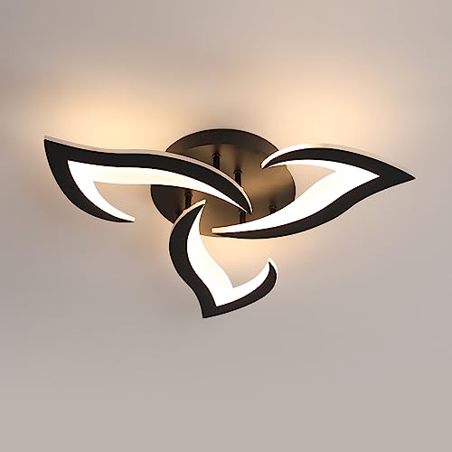 Modern Led Ceiling Light, 36W 4000LM Acrylic Ceiling Lamp, Creative Petals Design Black LED Chandelier for Bedroom, Living Room, Dining Room, Kitchen, Hallway, Warm Light 3000K