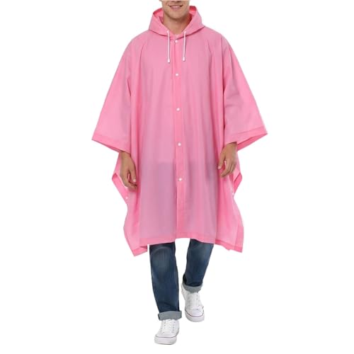 Poncho impermeable resistente con capucha, poncho de lluvia totalmente reutilizable, 07#_Rosa claro, Altoa única