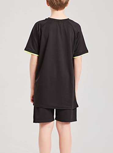 Danichins Boys Loose Athletic Short-Sleeve Shirt And Active Mesh Shorts Set (Black, 12) #TOP4