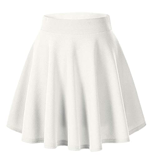 Saia feminina versátil elástica rodada casual mini saia skatista lantejoulas branco curto, Branco, M