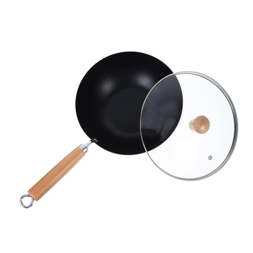 PRETYZOOM Mini Olla De Hierro Wok Sartén Wok Para Estufa De Gas Sartén Olla Pequeña Para Freidora Freír Para El Huevo Cacerola Pequeña Sartenes Panqueque Pequeño Bandeja Madera Negro