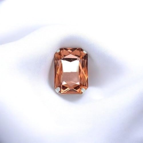 All-Size 24- Color Flat Rectangle Sew On Strass Glass Stone Crystal Gems Sewing Rhinestone Silver Base Button Clothes Accessories - (Color: Peach/Size: 12Pcs 13X18Mm)
