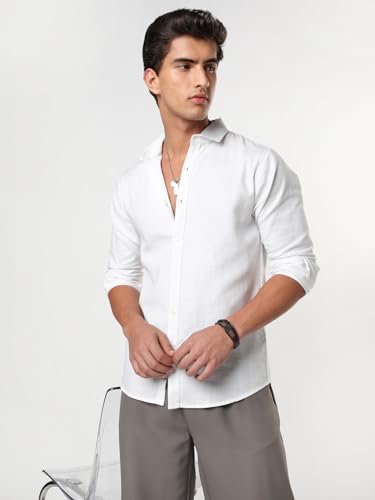 Image of Urbano Fashion Men's Linen Blend Full Sleeve Relaxed Fit Casual Solid Shirt