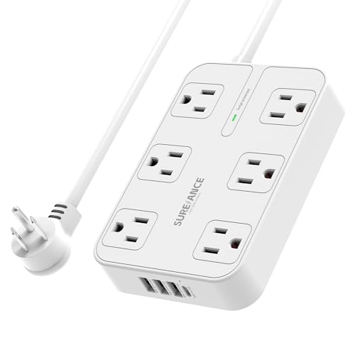 Regleta con 6 tomas y USB tipo C - Protector SUREANCE, 4 puertos USB, 1050J, cable de extensión de 6 pies, base montable, certificado ETL - estación de carga para escritorio