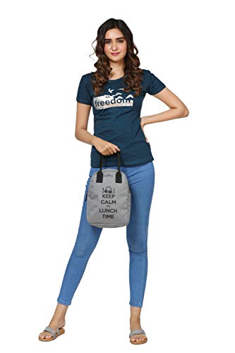 Image of HOOM Insulated Lunch Bag for Office Men, Women and Kids, Leak Proof Water Resistant Polyester Made Lunch Tiffin Bag with Quotes (Grey Lunch)