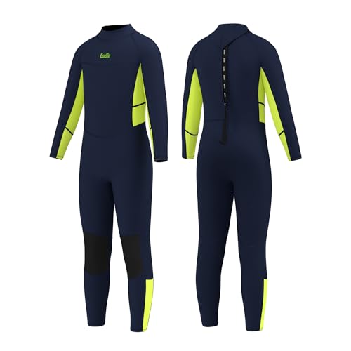 Goldfin Kids Wetsuit, Boys Girls Wet Suits Youth Toddler 3mm Neoprene Back Zip Keep Warm for Cold Water Swimming Diving Snorkeling Surfing Paddleboarding Full-Body Green Size 10
