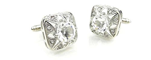 1 Par de Mancuernillas para Hombre con Cristal Blanco miniatura 1