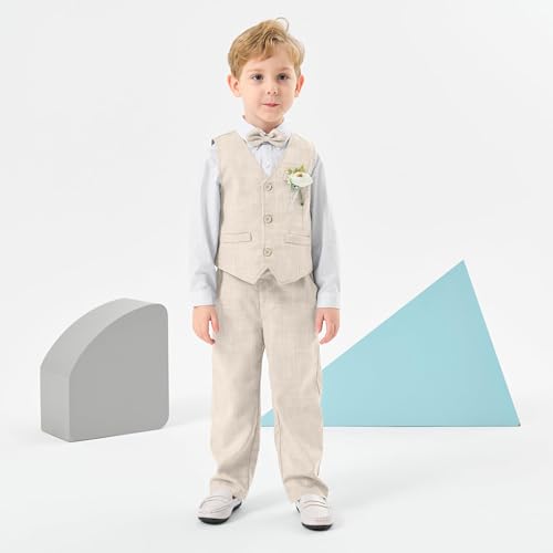 Image of Volunboy Baby Boys Formal Wedding Ring Bearer Outfits Toddler Gentleman Bowtie Vest Guest Suits Dress Shirt Pants Set
