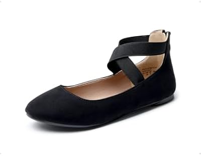 DREAM PAIRS Women's Stretchy Black Fashion Elastic Ankle Straps Flats – Size 8 M US