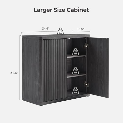 SICOTAS Buffet Cabinet with Storage 34.6" Sideboard Accent Modern Credenza with Doors & Shelves Fluted Tall Media Console Mid Century Coffee Bar Table for Living Room Kitchen Dining Room Hallway