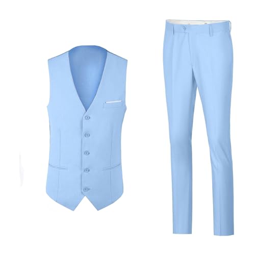 Men's Suit Slim Fit 2 Pieces Suits Set Grooms Tuxedos Business Wedding Prom Party Suit Waistcoat Vest Pants Set3