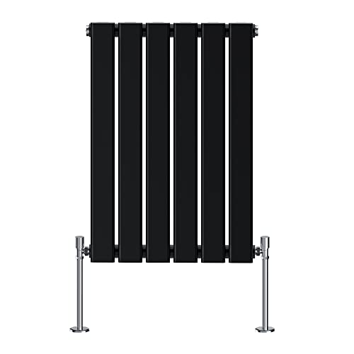 NRG Radiador moderno negro de 600 x 408 mm, panel plano individual, horizontal, radiadores interiores de baño