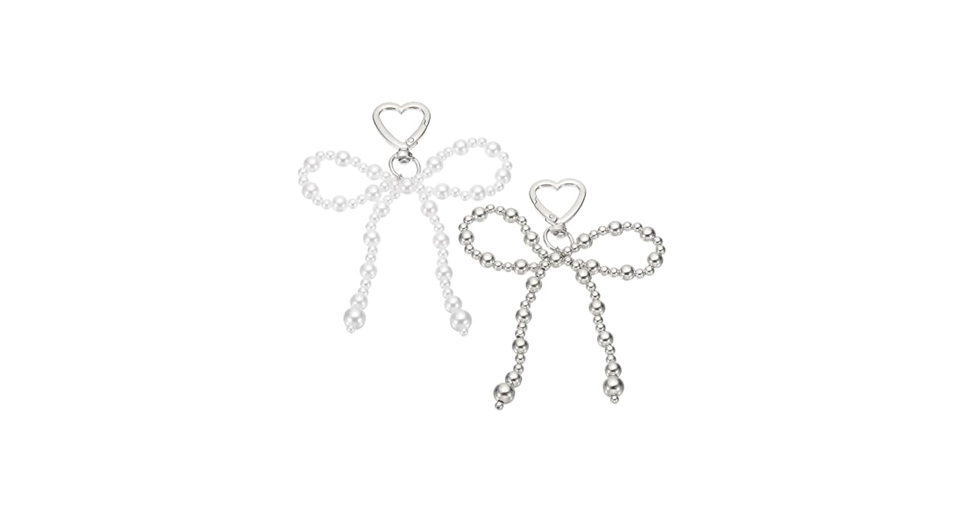◆VINTAGE HOLLYWOOD◆ Ribbon Pearl Heart Keyring VH2435KE003 PATIKIL Pearl Bow Keychain, 2 Pcs Keychain Accessories with