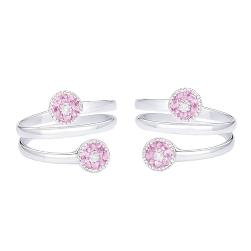Image of SATKOTI 925 Silver Toe Rings for Women | Adjustable Pure Metal Bichiya with AAA Quality CZ Stone| BIS Hallmarked Jewelry with Authenticity Certificate | Pair of 2 Metti