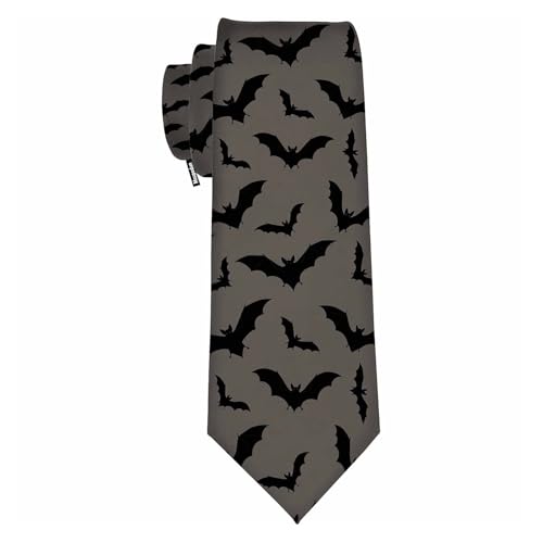 Moupodun Mens Modern Standard Necktie - 2.91 Inch Slim Width Black Bat Print Halloween & Spooky Themed Casual & Formal Tie