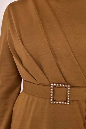 Pleated Buttoned Belt Stoned Hijab Double Suit 25784