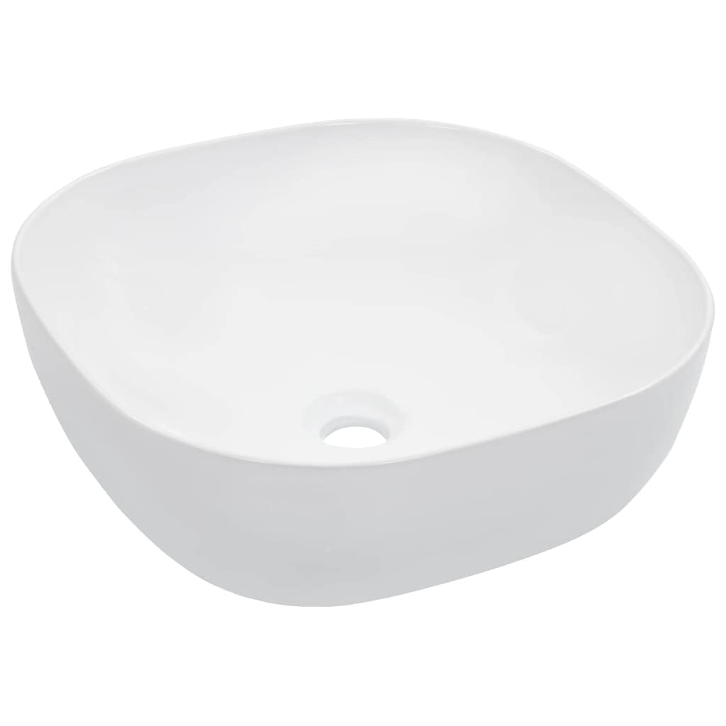 Lavabo in ceramica bianca, 42,5 x 42,5 x 14,5 cm, lavabo da appoggio per bagno degli ospiti, WC per ristrutturazione e ristrutturazione con design moderno e facile pulizia