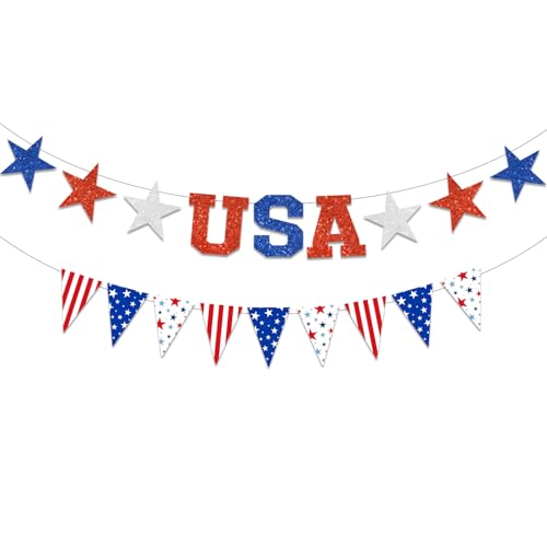 LARRAZABAL 4th of July Banner Decorations USA Triangle Banner for Memorial Day 4th of July Independence Patriotic Party Supplies