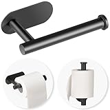 LAYUKI Toilet Paper Holder,Adhesive,Matt Black,Wall Mount,Toilet Paper Roll Holder,no Drilling,Bathroom/Rv/Washroom, SUS 304 Stainless Steel, Rustproof (Black, 1 Piece)