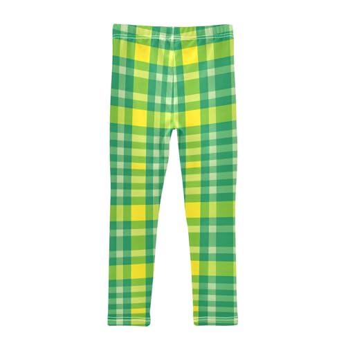 Green Yellow Checked Pattern Girls Leggings Soft Stretch Workout Yoga Dance Pants for Kids Casual Tights2