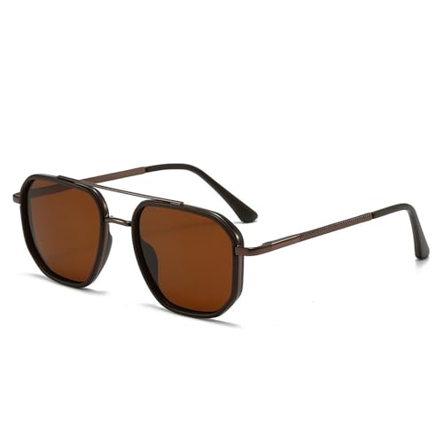 mincl Polarized Pilot Sunglasses for Women Retro Square Frame Sun Glasses for Men Driving Travel Outdoor UV Protection (brown)