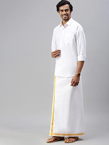 Image of RAMRAJ COTTON Men White Cotton Full Sleeve Collared Shirt
