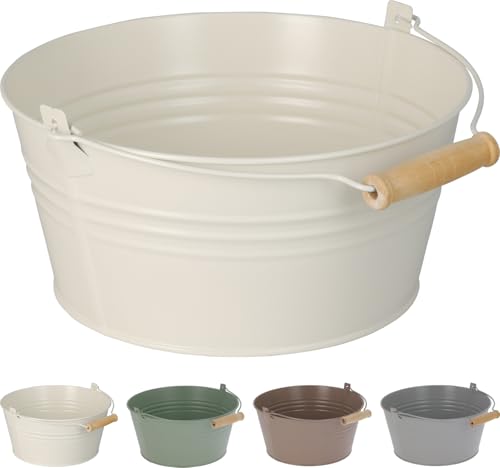 Mojawo 4er Set Balkontopf Hängetopf Blumentopf mit Henkel und Holzgriff Pflanzgefäß Balkontopf verzinkt 4 Farben Ø22xH10cm