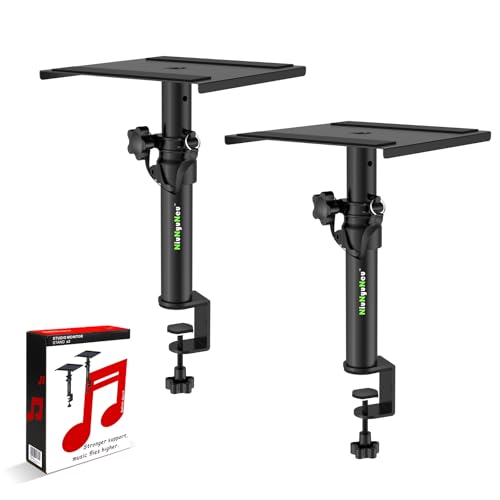NiuNyuNeu Pair of Desktop Speaker Stands Clamp-on Studio Monitor Stands Height Adjustable 9-14 Desk Mount Speaker Riser Speaker Stands Home Audio