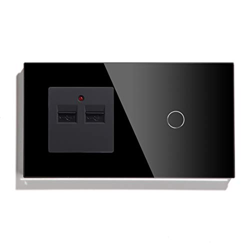 Touch-Schalter für Glaswandleuchte 1 Fach 1 Weg mit 2 USB-Ladeanschlüssen 100-220V Steckdosen Schwarz