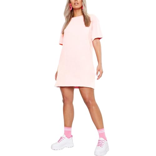 T-shirt long uni à manches courtes pour femme - Tunique ample surdimensionnée - Style mini chemise de nuit - Tailles 36 à 54, nude, 36-44