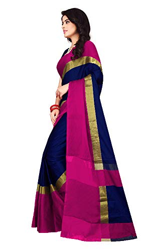 Image of DHRUVI TRENDZ Women's Banarasi Cotton Silk Saree (Dupli-S1275 Purple)