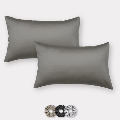 Image of SEEVO 400 TC Luxurious Satin Silk Pillow Covers /Pillowcases with Envelope Closure, Soft Comfortable Protects Hair and Skin - 17 inch x 27 inch - Set of 2 (Dark Grey)