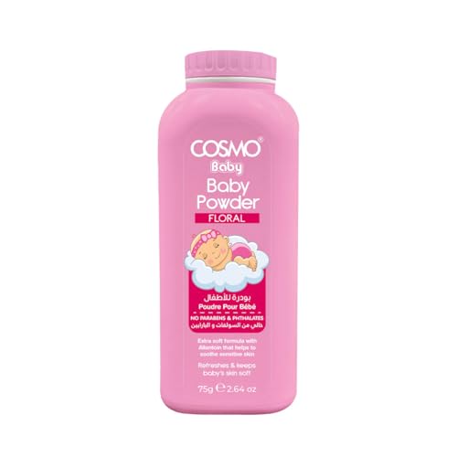 Cosmo Floral Baby Powder Gentle Talc-Free Formula for Soft Dry & Fresh Baby Skin Infused with Natural Floral Extracts Allantoin to soothe sensitive skin for Daily Use - 75g