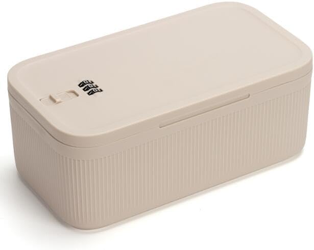 Dayear Lockable Storage Box with Combination Code (9.25"x5"x3.6"), Secure Medicine Safe, Phone lock box and fridge safe, Snack Box for Home/Office/Travel/School - BPA-Free/Beige