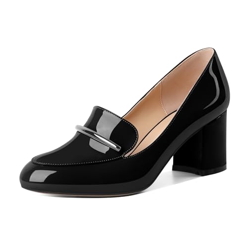 Image of Eldof Women's Pumps Block Heel Round Toe Slip On Chunky Loafer Heel Dress Shoes Pumps for Women 2.5 Inches
