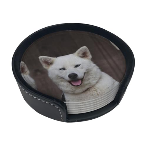 Blue Eyed White Dog Untersetzer-Set für Getränke, hitzebeständig, wasserdicht, mit elegantem Druck-Design, mit Aufbewahrungsbox (Zuhause, Büro, Bar-Zubehör), 6 Stück