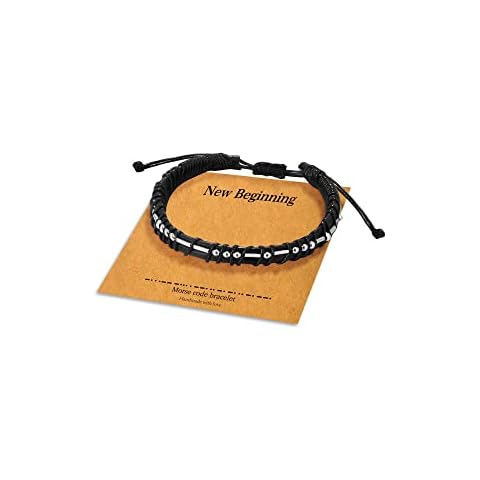 Morse Code Bracelets for Men, Stainless Steel Leather Bracelets Inspirational Gifts for Friend Mens Bracelets Gifts for Men Friendship Bracelets for Men Gifts for Him, Leather, not know Cover