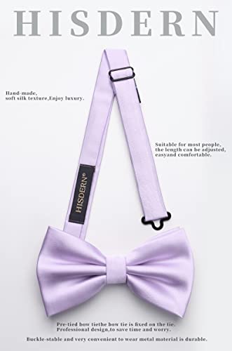 Image of HISDERN Bow Ties for Men Solid Color Pre-Tie Bow Tie and Pocket Square Set Classic Formal Tuxedo Bowties for Wedding Party