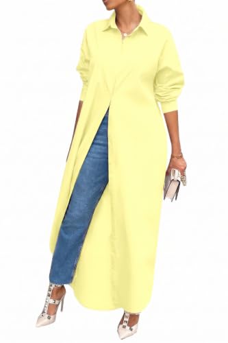 Image of Choichic Shirt Dresses for Women Casual Long Sleeve Cotton Button Down Maxi Dresses