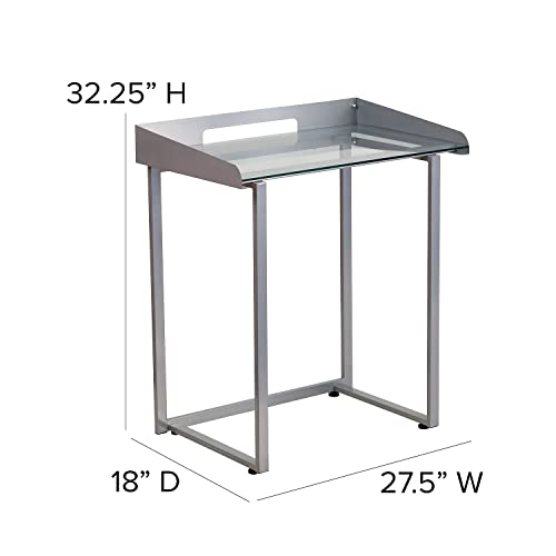 Flash Furniture Contemporary Clear Tempered Glass Desk With Raised Management Border And Silver Metal Frame #TOP2